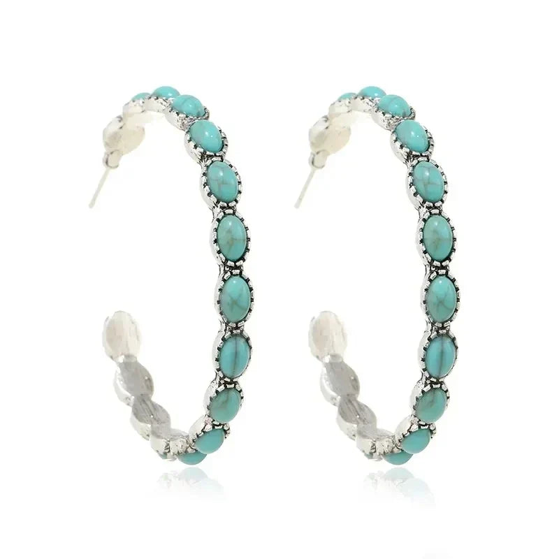 Vintage Bohemian Turquoise Circle Earrings