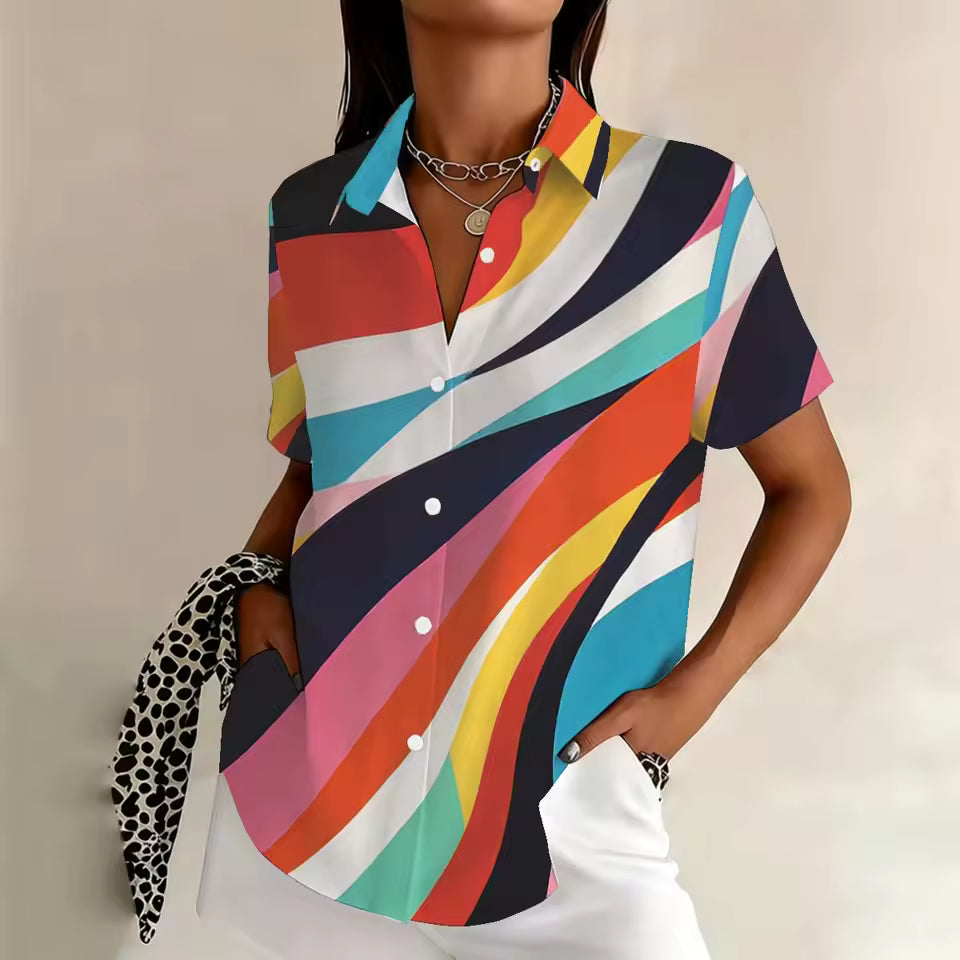 Colorful Contrast Stripes Blouse