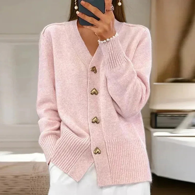 Teagan™ | Elegant Heart Button Knit Cardigan