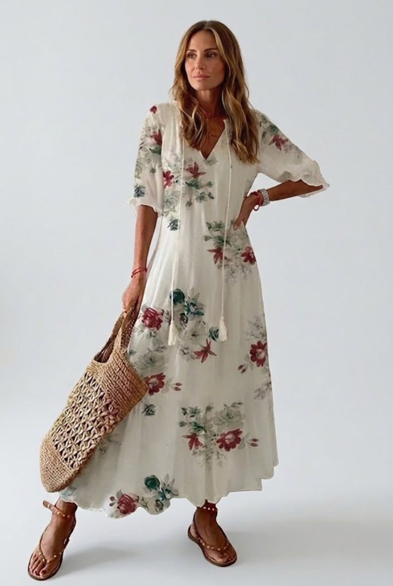 Élodie™ — Elegant Floral Velvet Maxi Dress