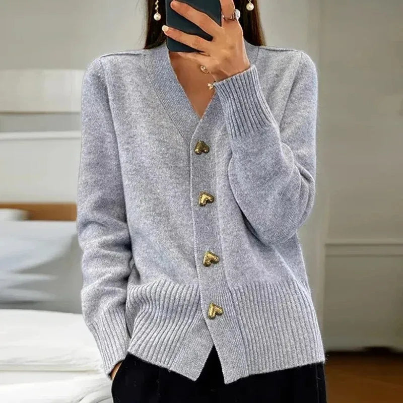 Teagan™ | Elegant Heart Button Knit Cardigan