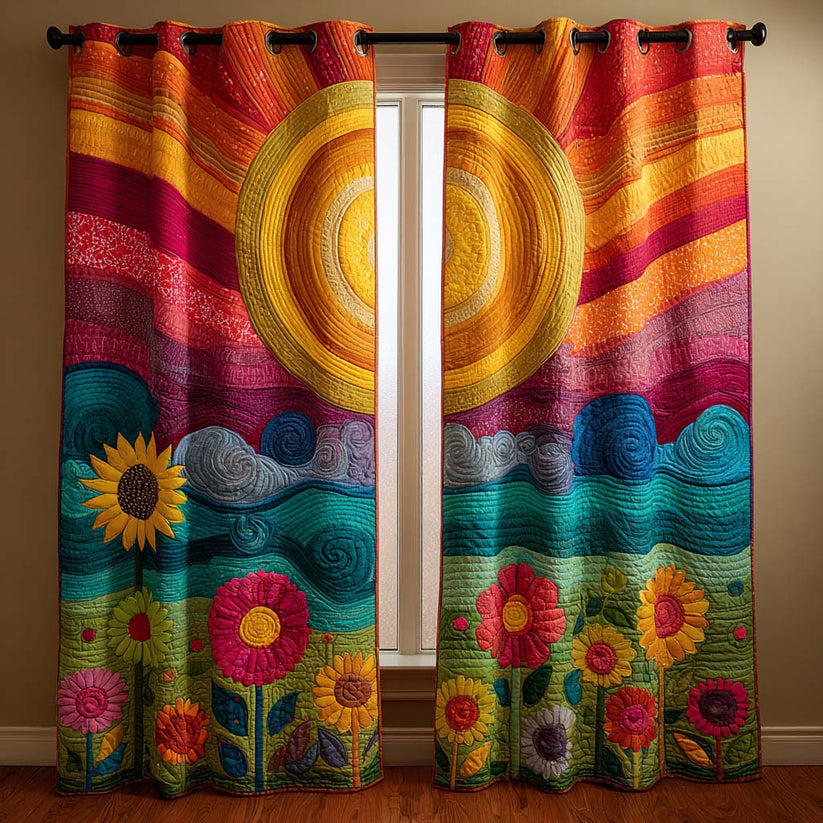 Ember™ | Boho Floral Ocean Sunrise Quilted Curtains