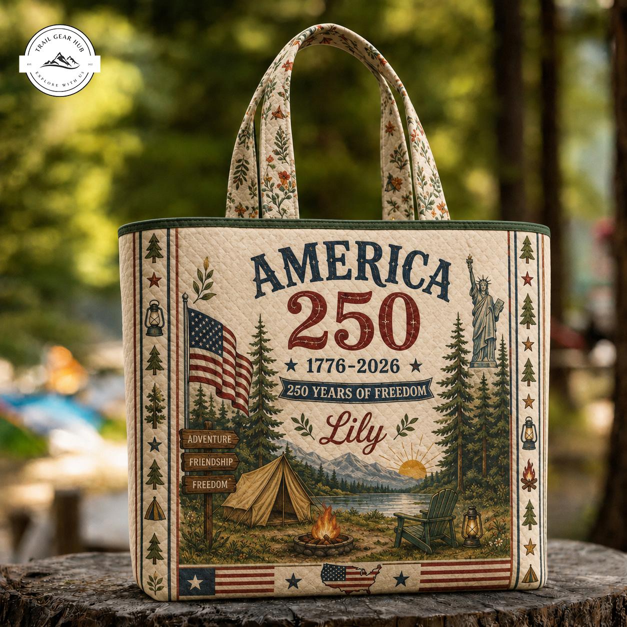 America 250 Camping Personalized Quilted Tote Bag TN12