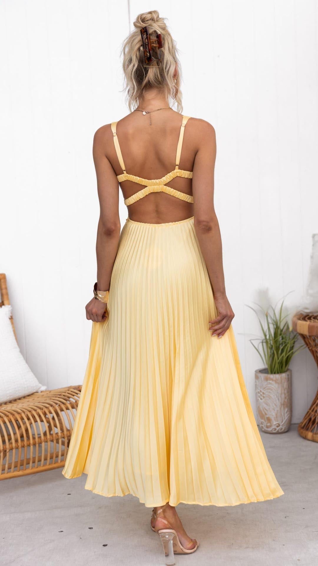 MALKA™ | Pleated V-Neck Maxi Dress