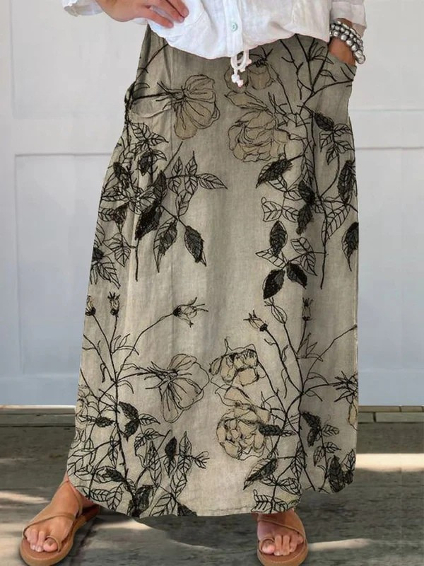 Kisses™ |  Retro Floral Art Elastic waistband Pocket Skirt