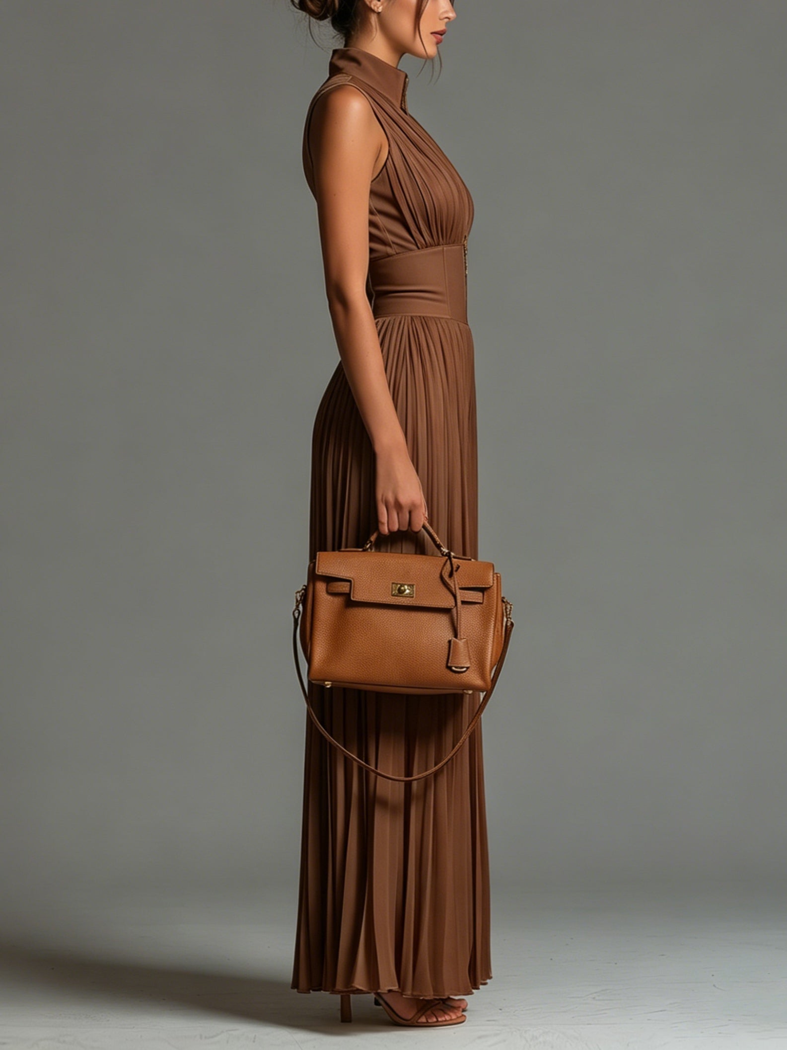 Zsófia Jumpsuit | Brown Pleated Chiffon • S1