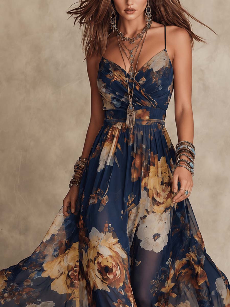 Fiora™ | Floral Print Chiffon Maxi Dress