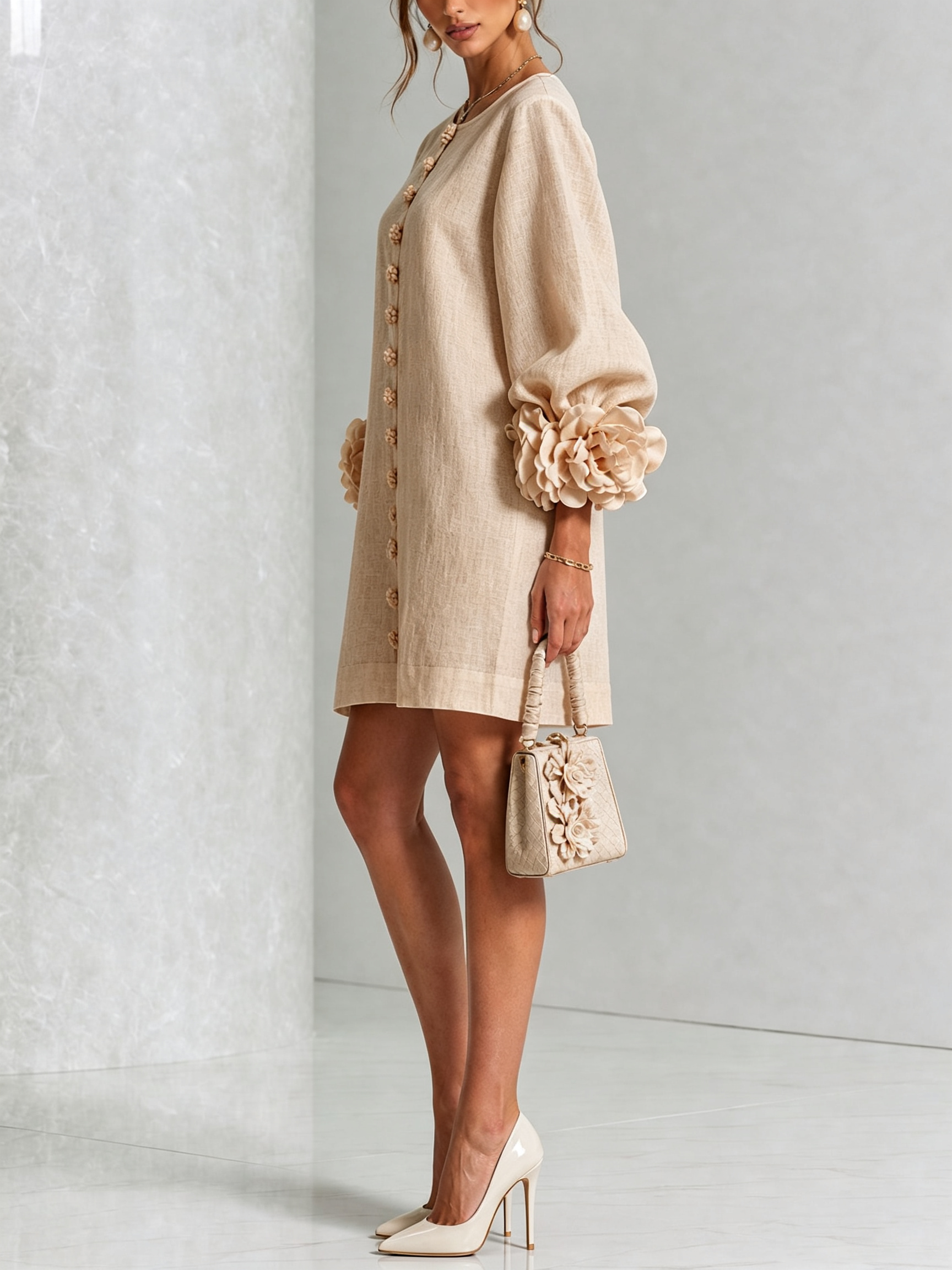 Adalyn™ | Elegant Floral Cuff Mini Dress