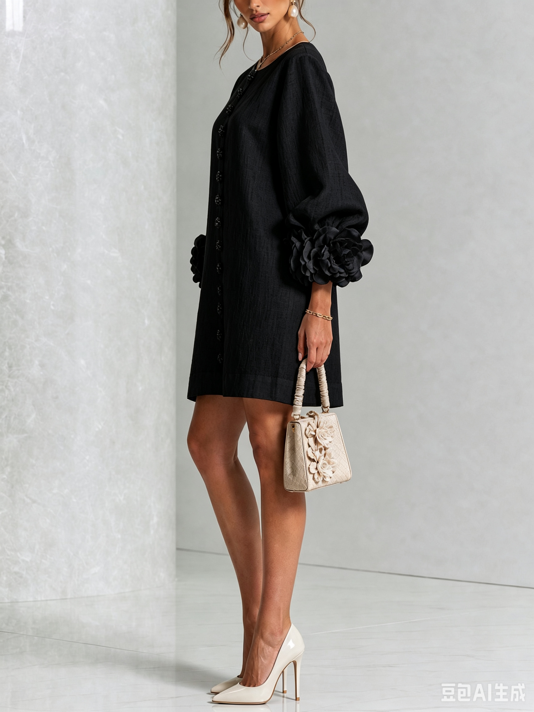 Adalyn™ | Elegant Floral Cuff Mini Dress
