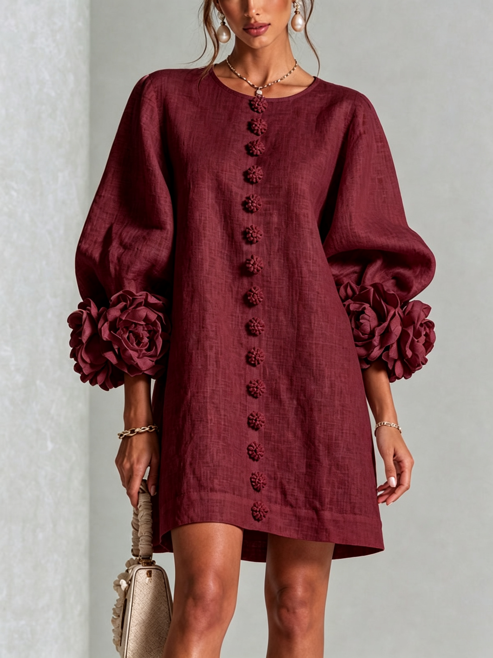 Adalyn™ | Elegant Floral Cuff Mini Dress