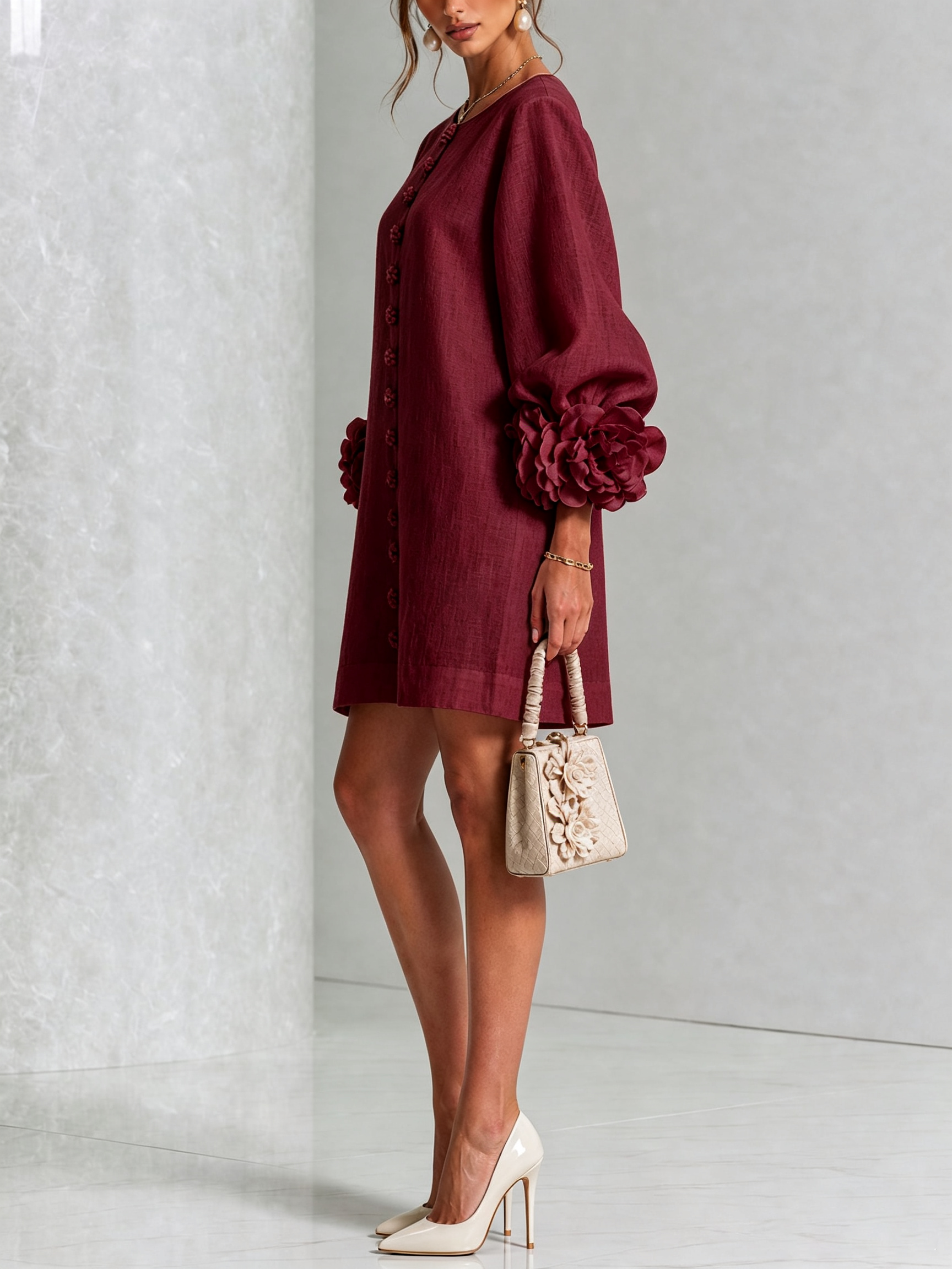 Adalyn™ | Elegant Floral Cuff Mini Dress