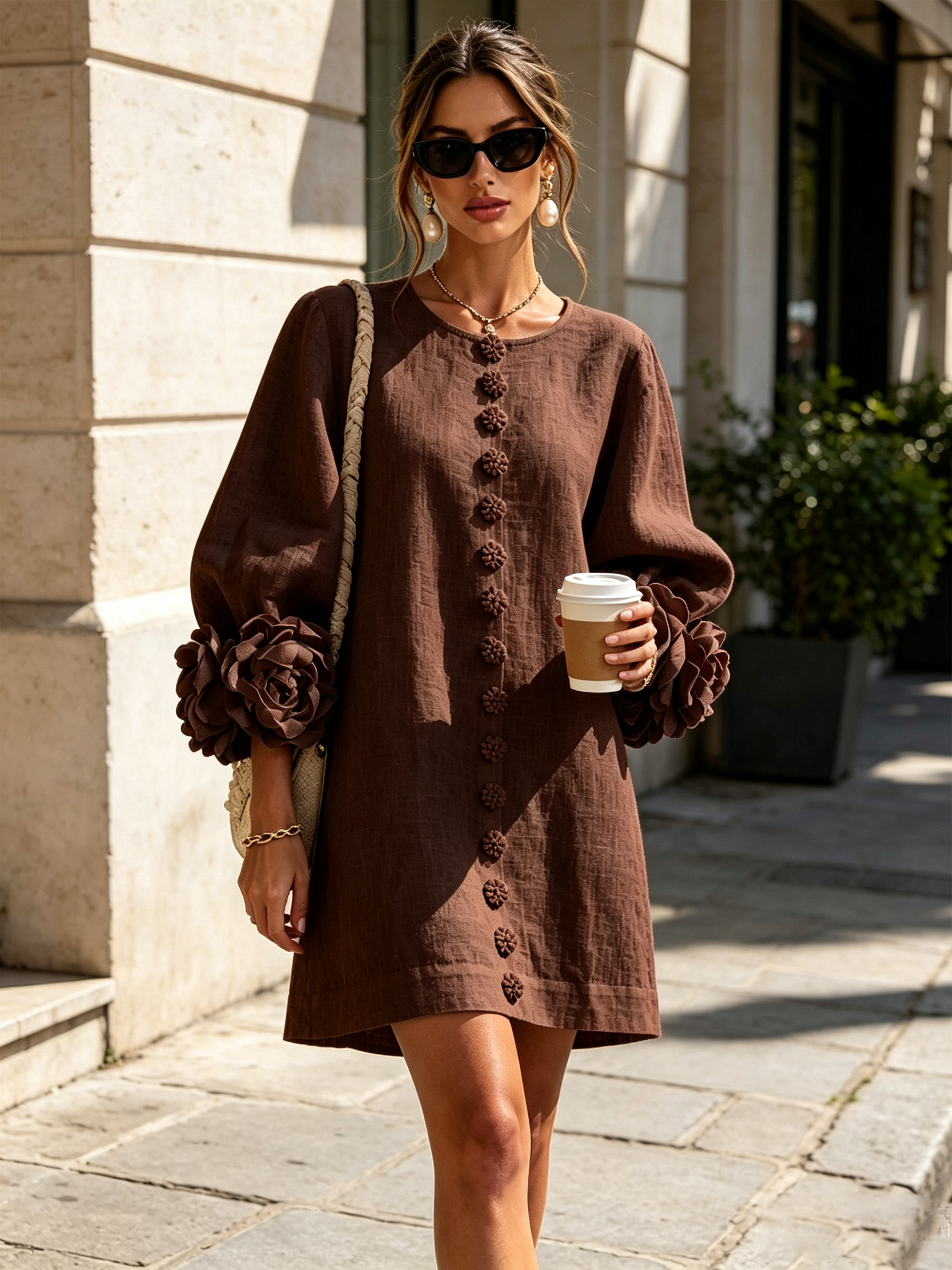 Adalyn™ | Elegant Floral Cuff Mini Dress
