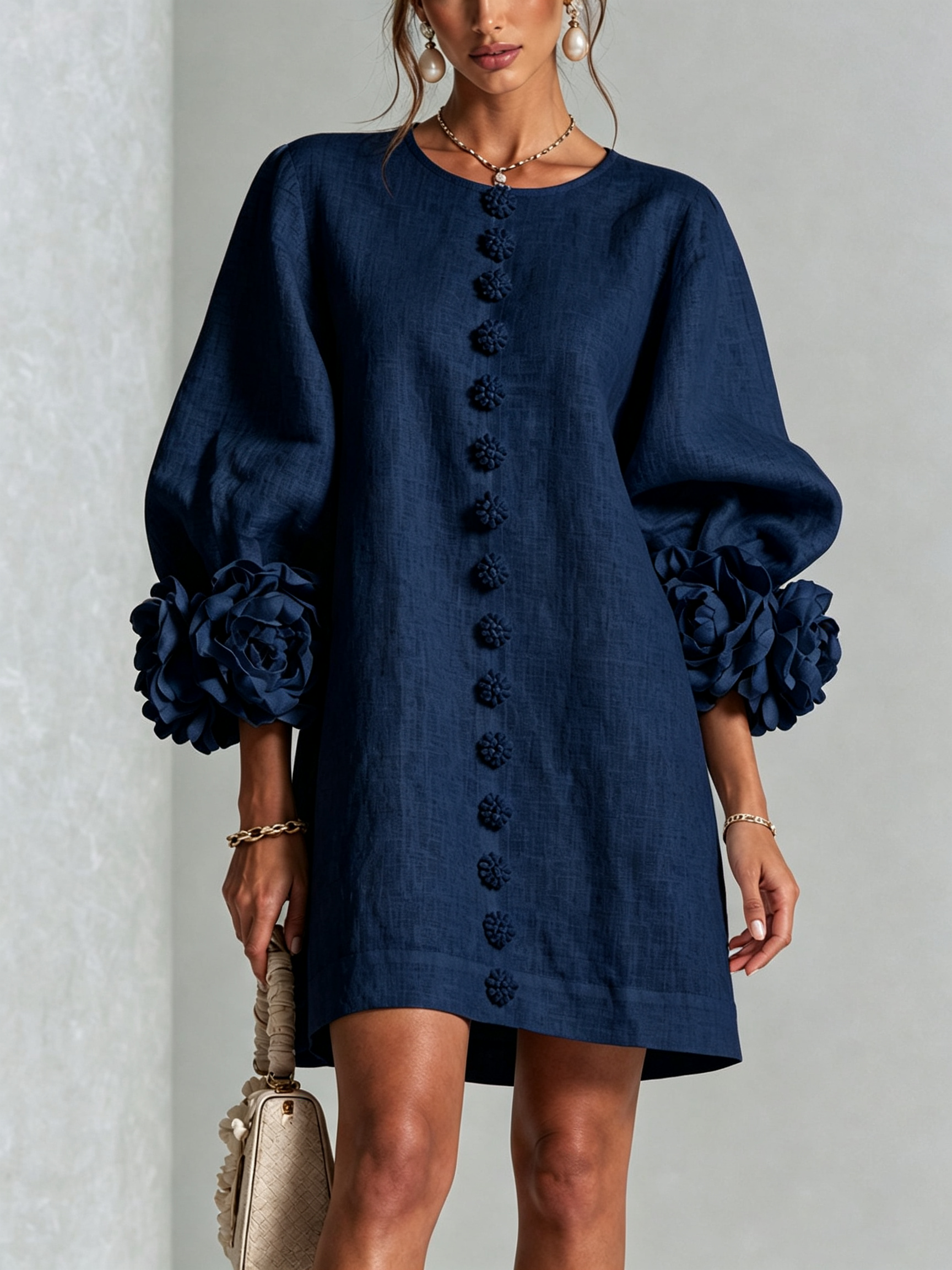 Adalyn™ | Elegant Floral Cuff Mini Dress