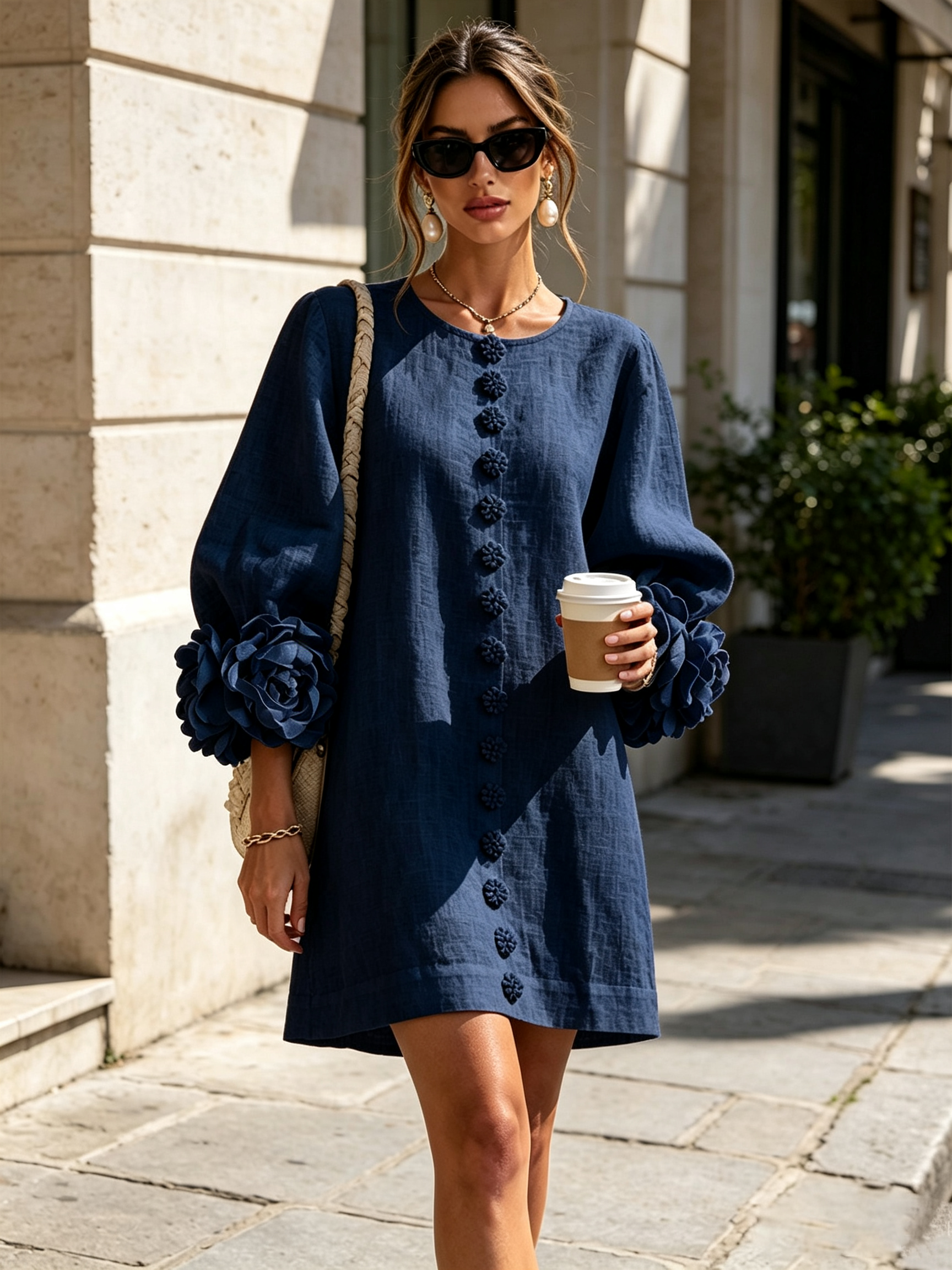 Adalyn™ | Elegant Floral Cuff Mini Dress