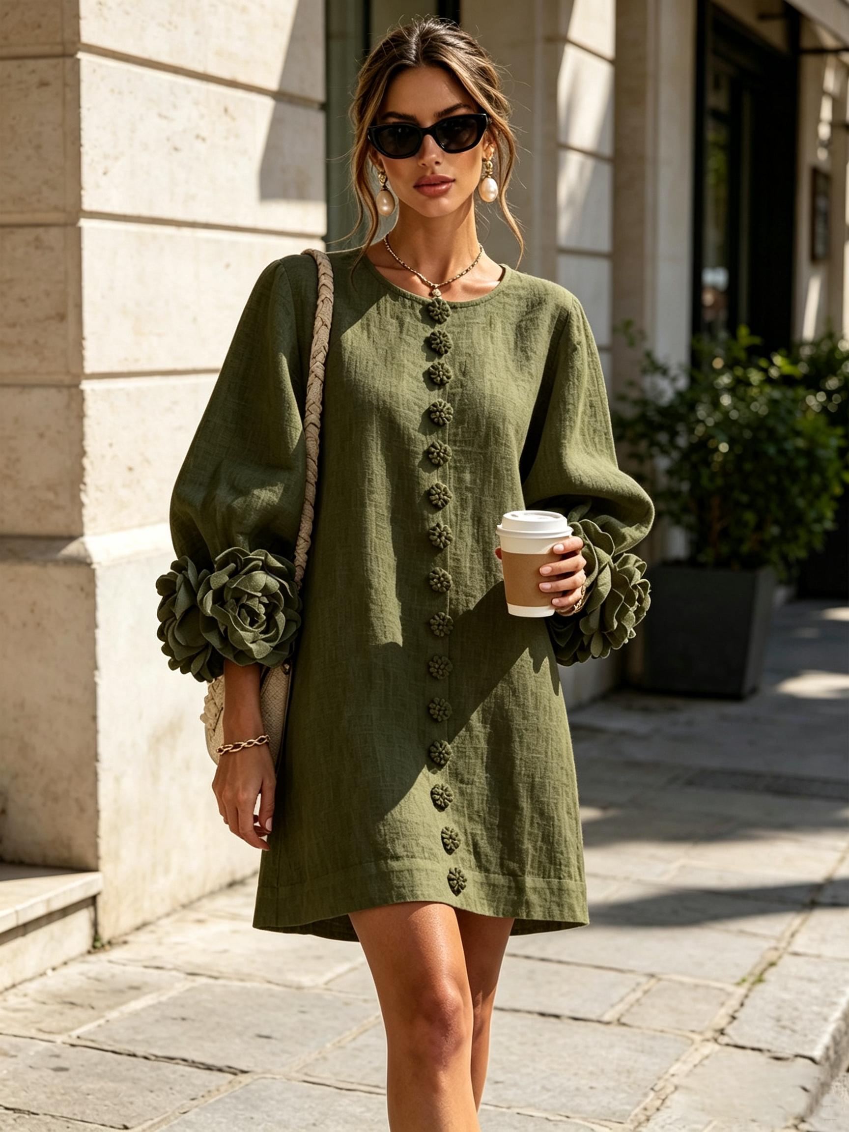 Adalyn™ | Elegant Floral Cuff Mini Dress