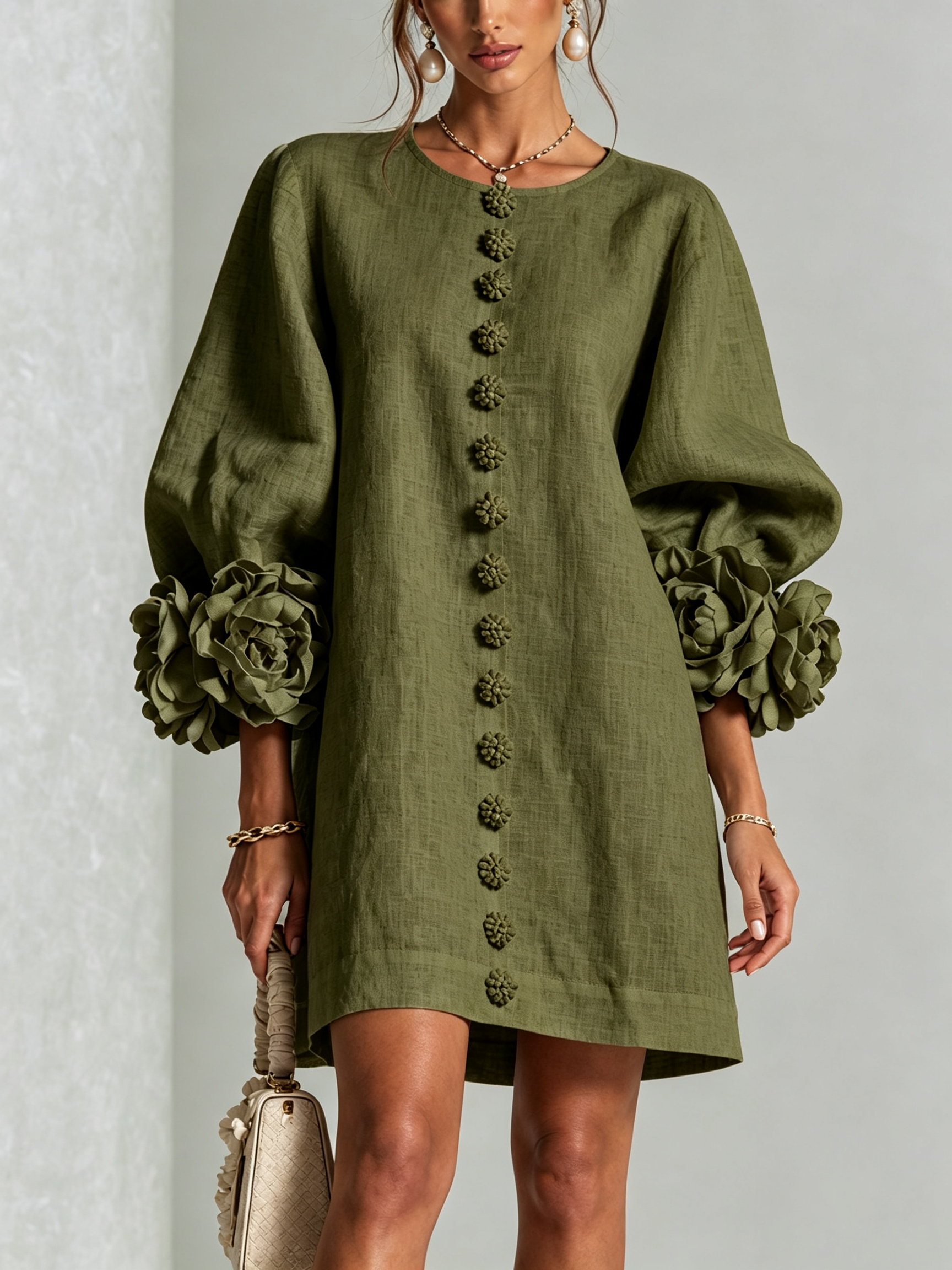 Adalyn™ | Elegant Floral Cuff Mini Dress