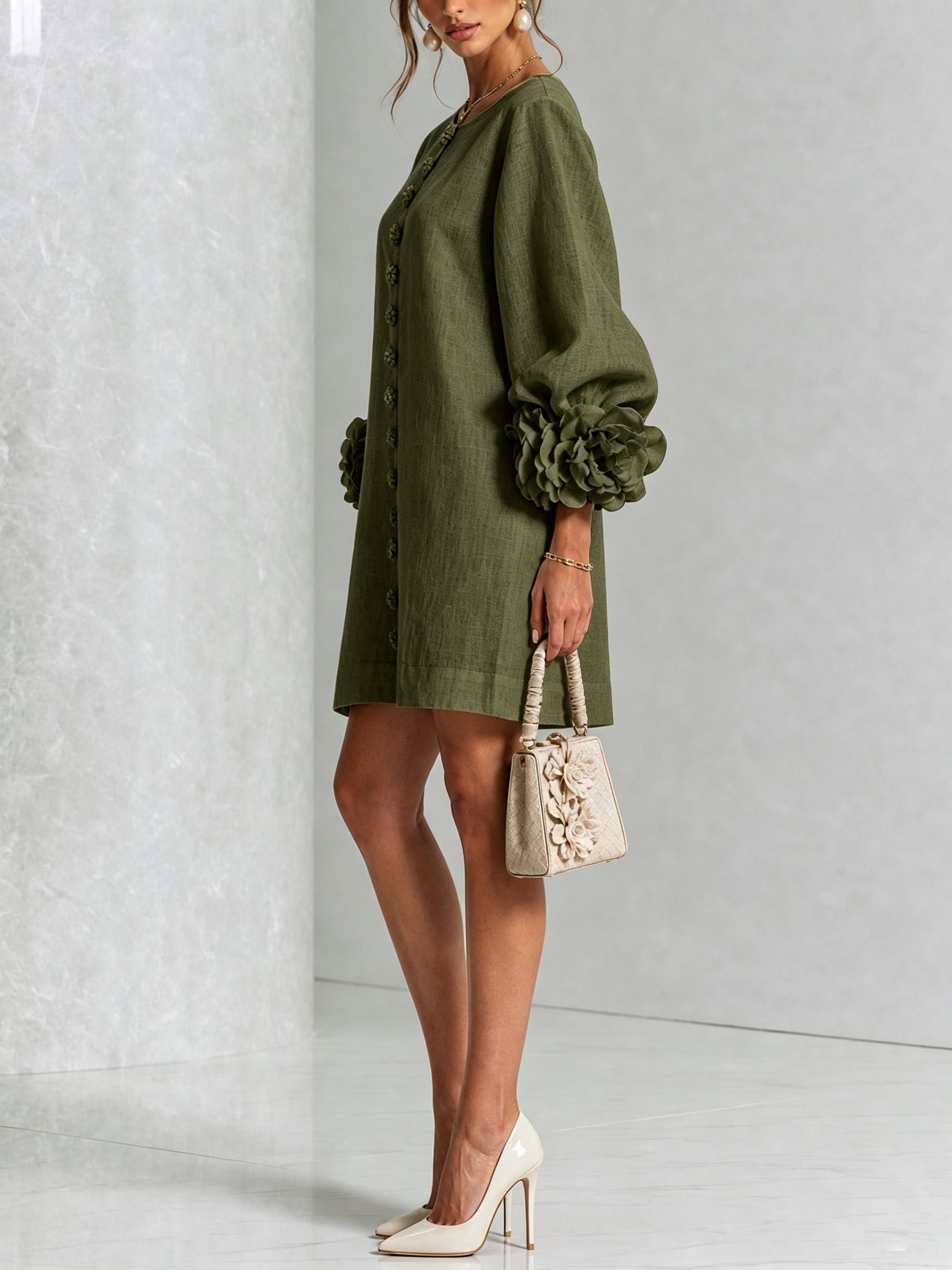 Adalyn™ | Elegant Floral Cuff Mini Dress
