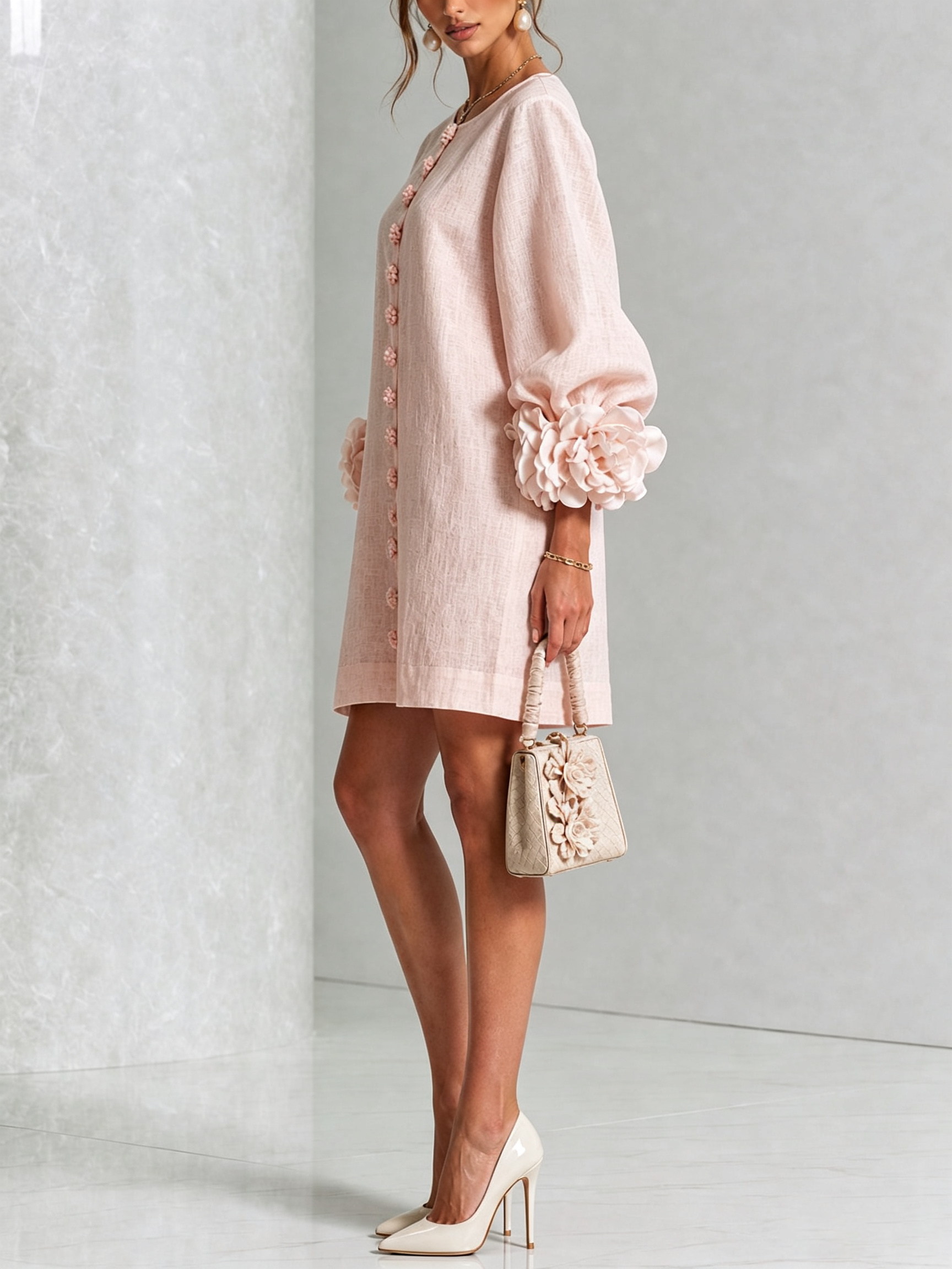 Adalyn™ | Elegant Floral Cuff Mini Dress