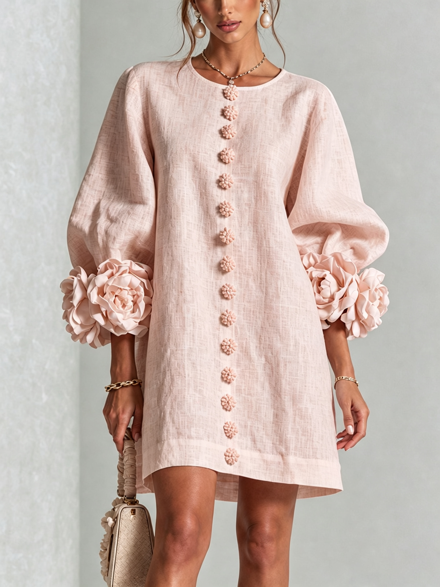 Adalyn™ | Elegant Floral Cuff Mini Dress