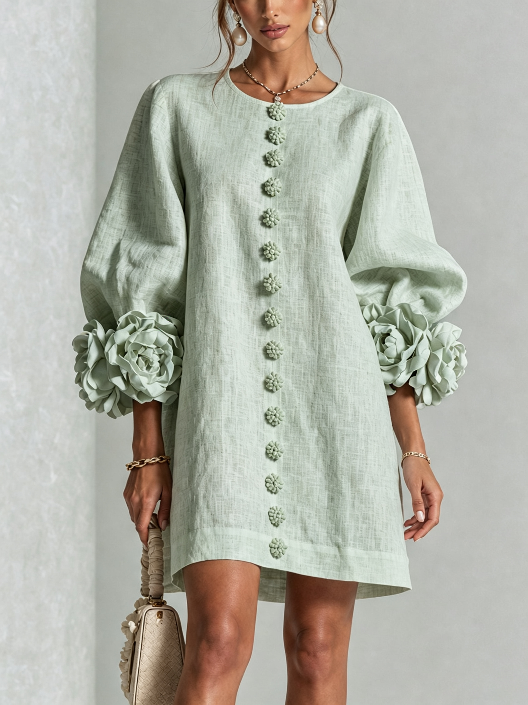 Adalyn™ | Elegant Floral Cuff Mini Dress