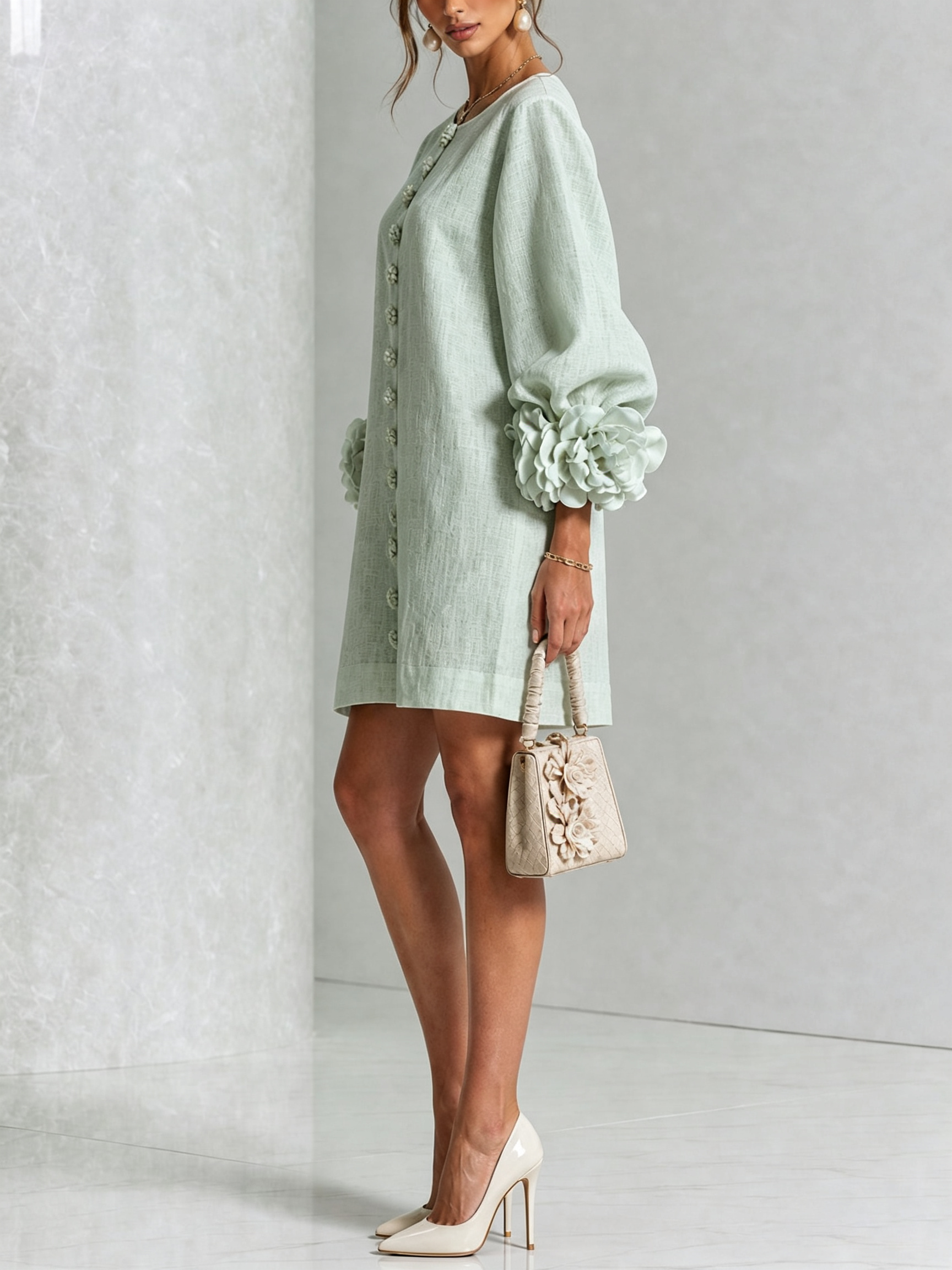 Adalyn™ | Elegant Floral Cuff Mini Dress