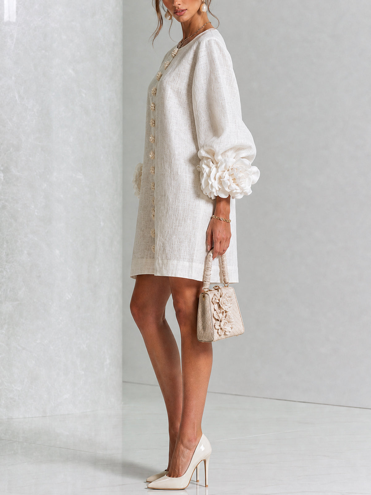 Adalyn™ | Elegant Floral Cuff Mini Dress