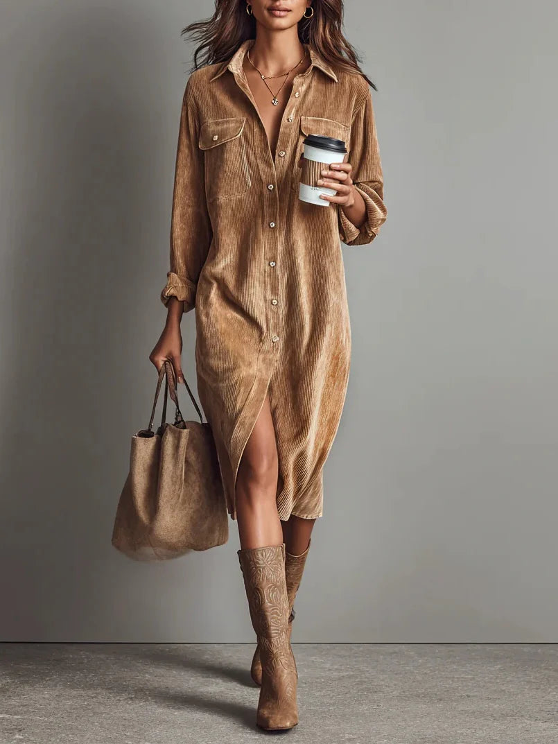 Cambria™ | Corduroy Single Breasted Midi Dress