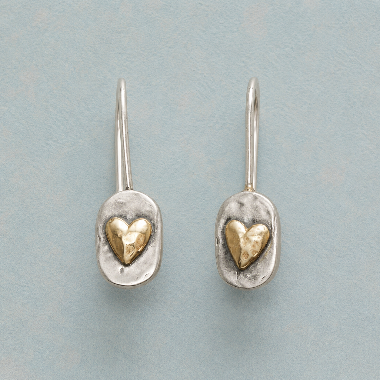 Golden Heart Silver Earrings