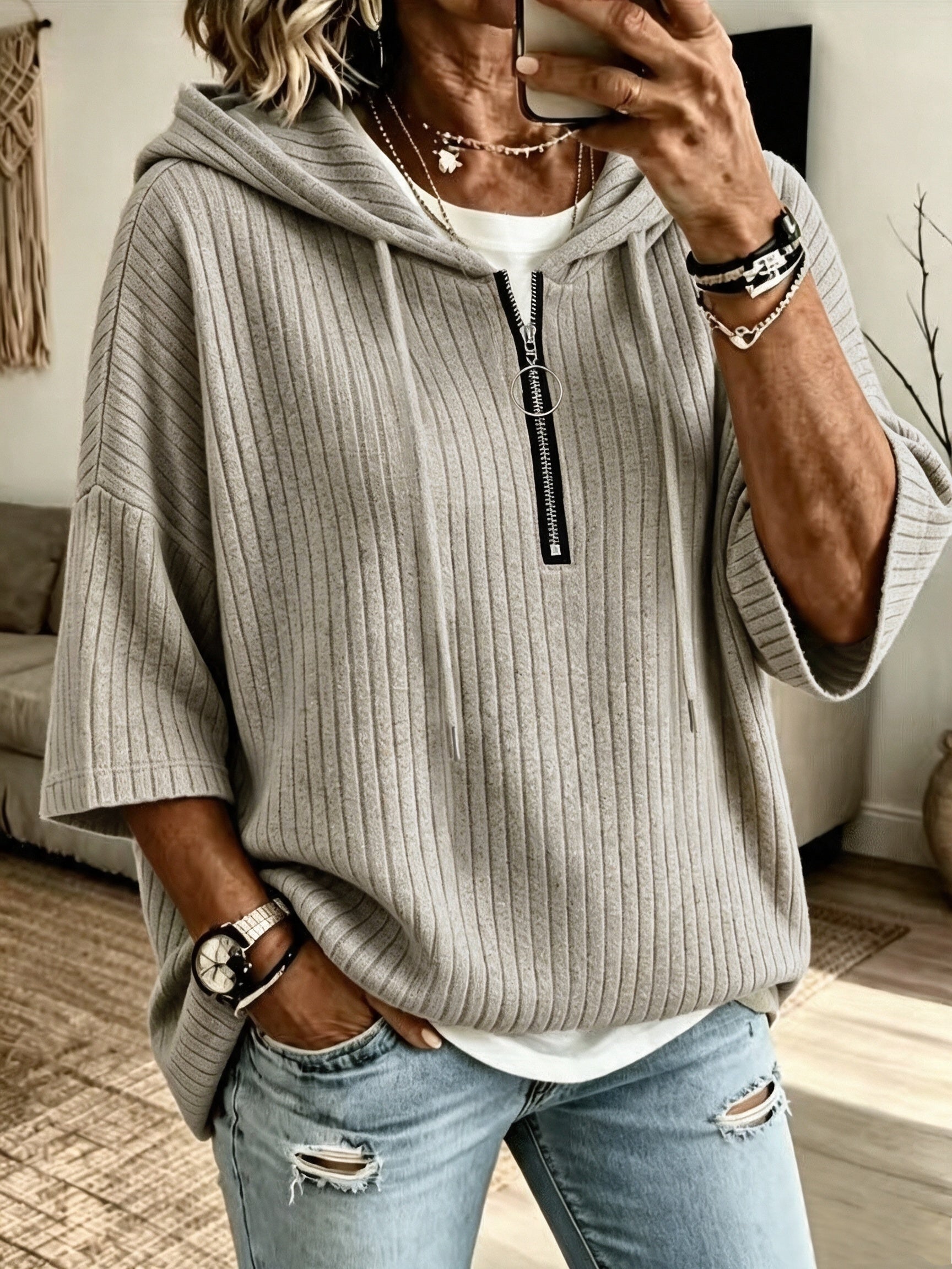 Scottie™ | Women's Elegant Ribbed Hoodie with Zipper