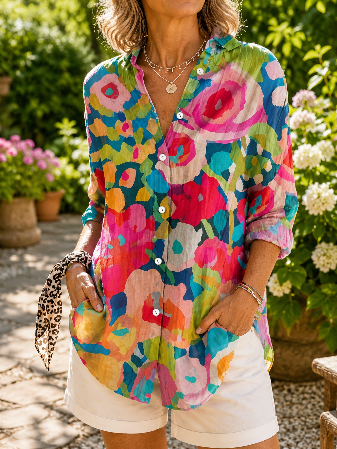 Deliane | Vibrant Artistic Blouse with Button Closure