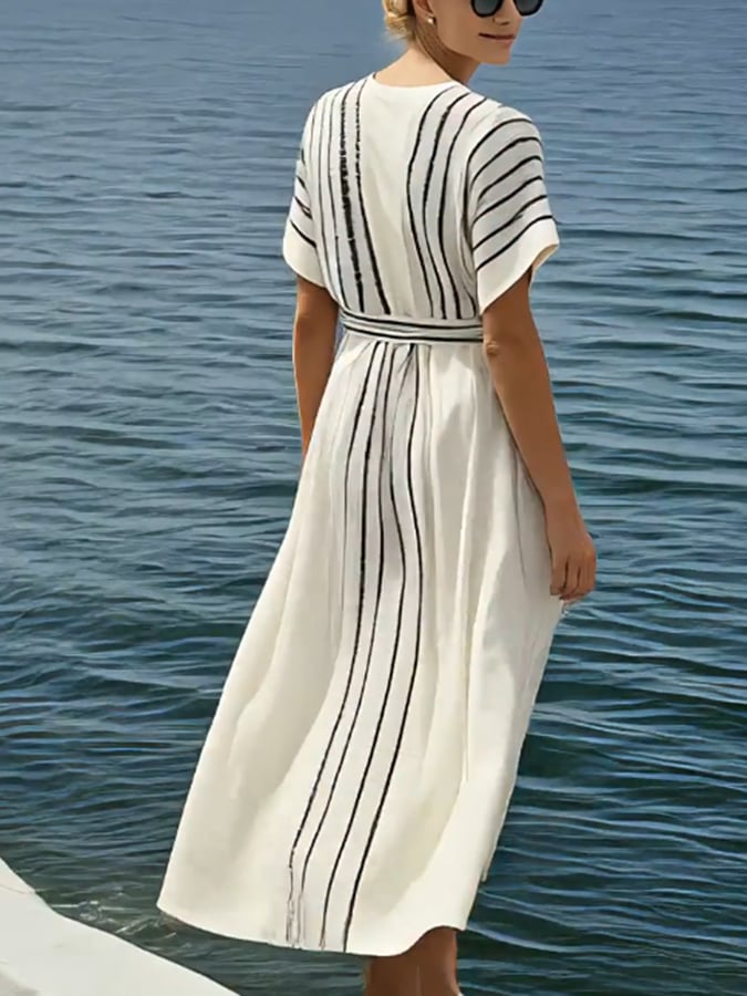 Women'S Loose Striped Print Dress
