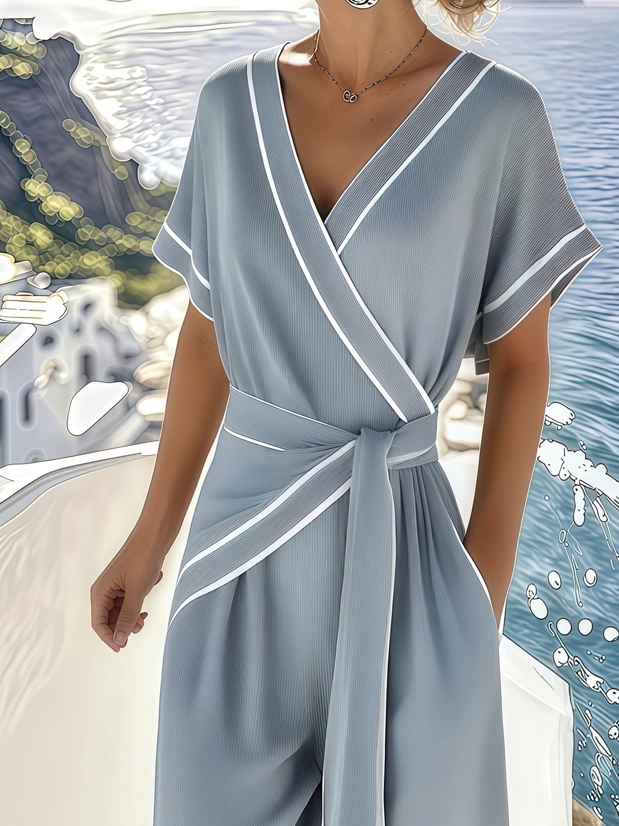 Women's Pinstripe Cross Collar Summer Suit