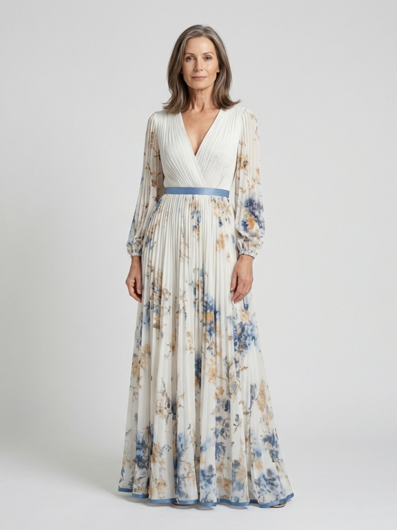 Deanna™ | Long Sleeve V Neck Floral Maxi Dress