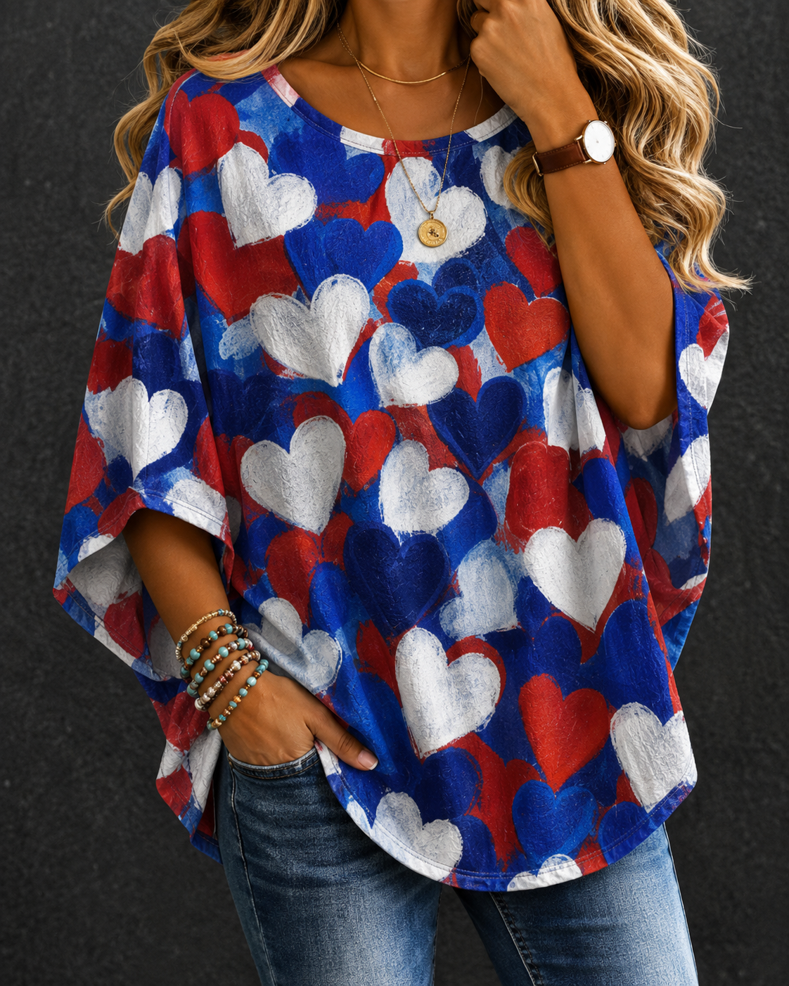 Women's American Heart Print Blouse