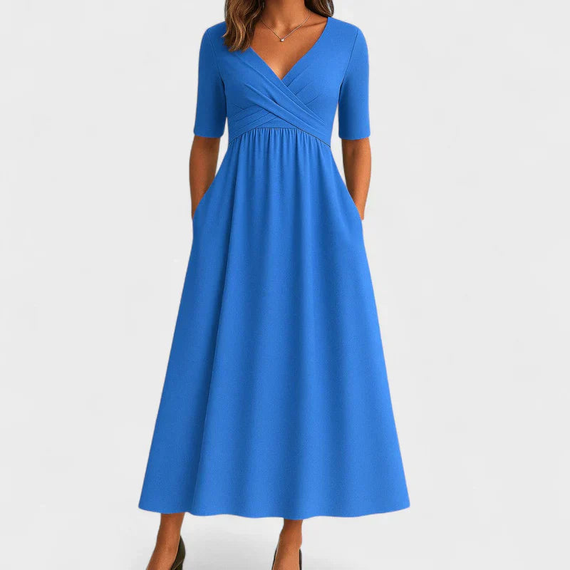 Francesca™ | Elegant V-neck flowing casual dress