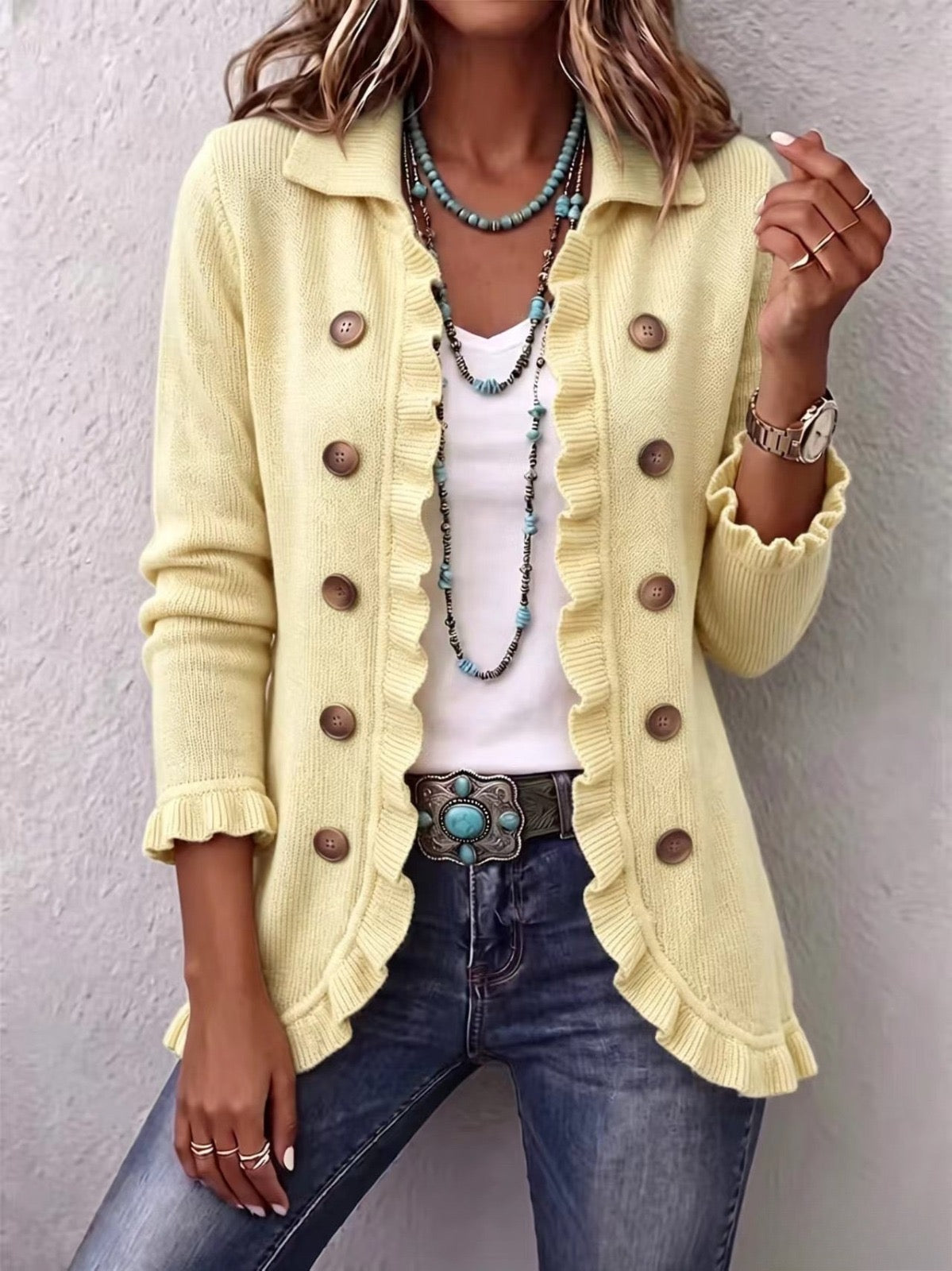Liliana | Cream Knitted Jacket with Ruffles