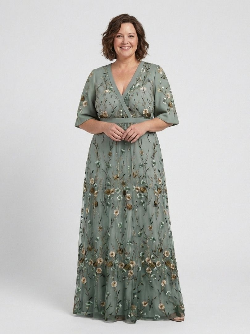 Lindsey™ | Floral V Neck Short Sleeve Maxi Dress