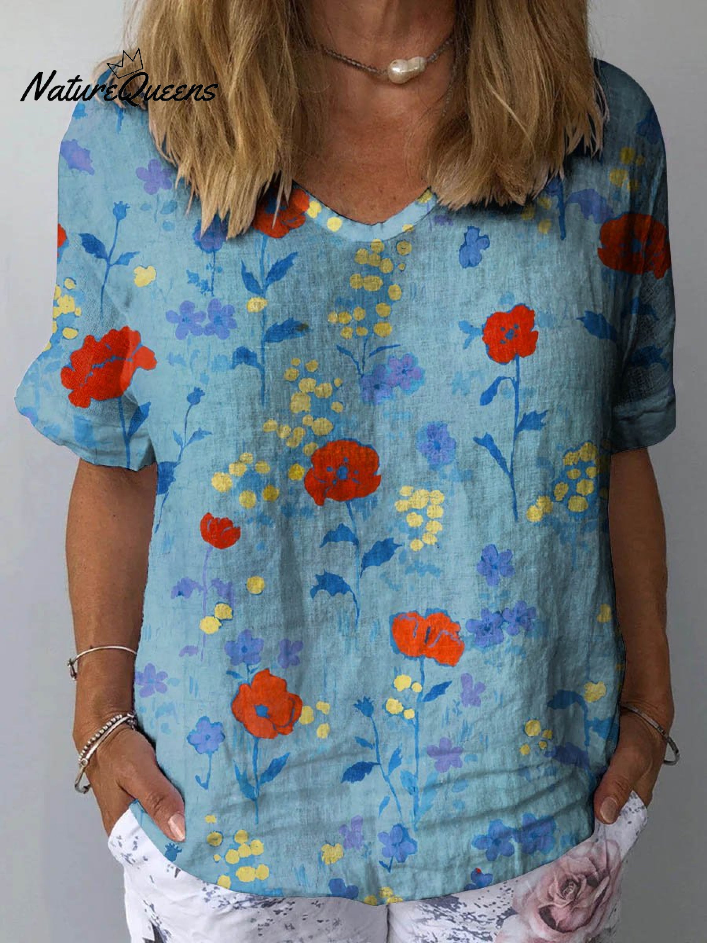 Clara – Floral Linen Floral Art Print Shirt