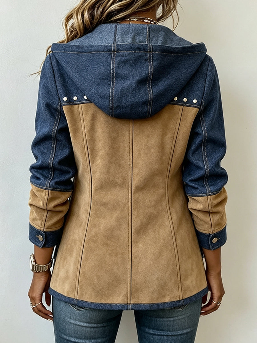 Adriana | Hooded Jacket in Navy and Camel