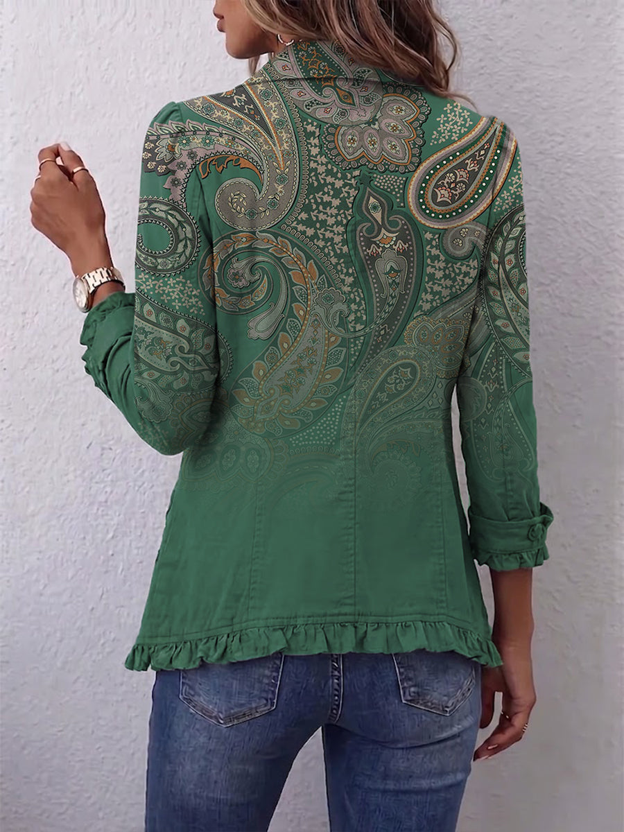 Jacinta | Green Cashmere Jacket with Ruffles