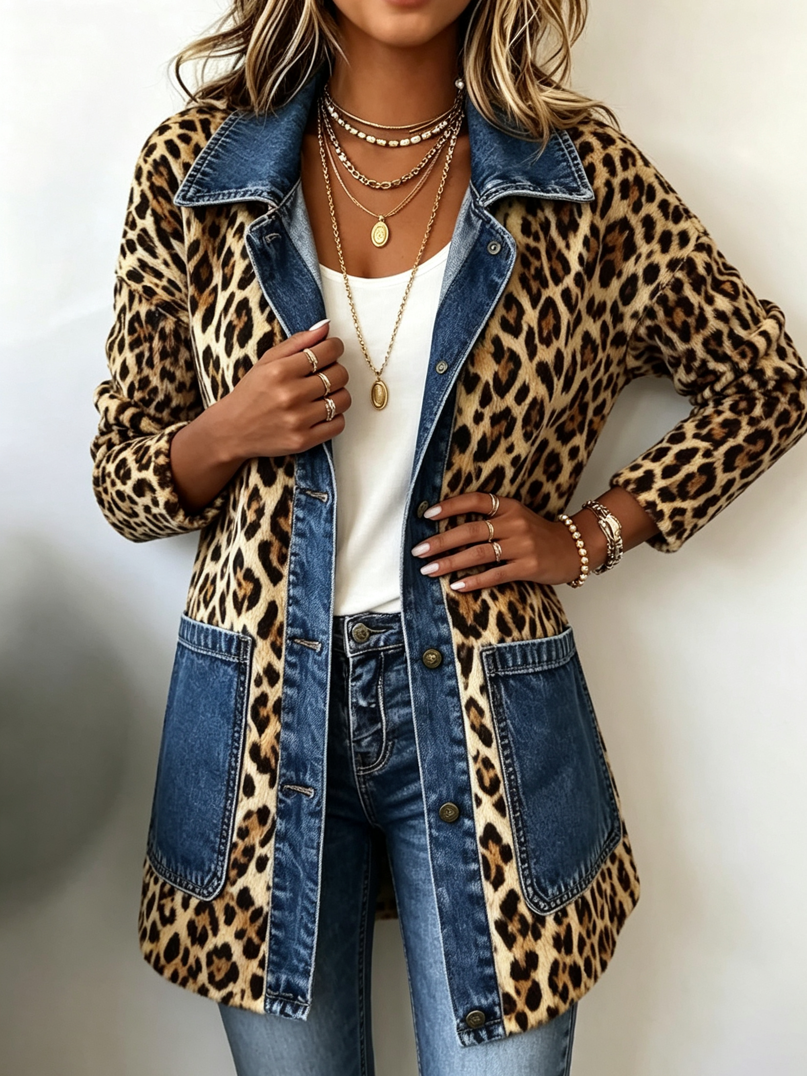 Lorena | Long Leopard Jacket with Denim