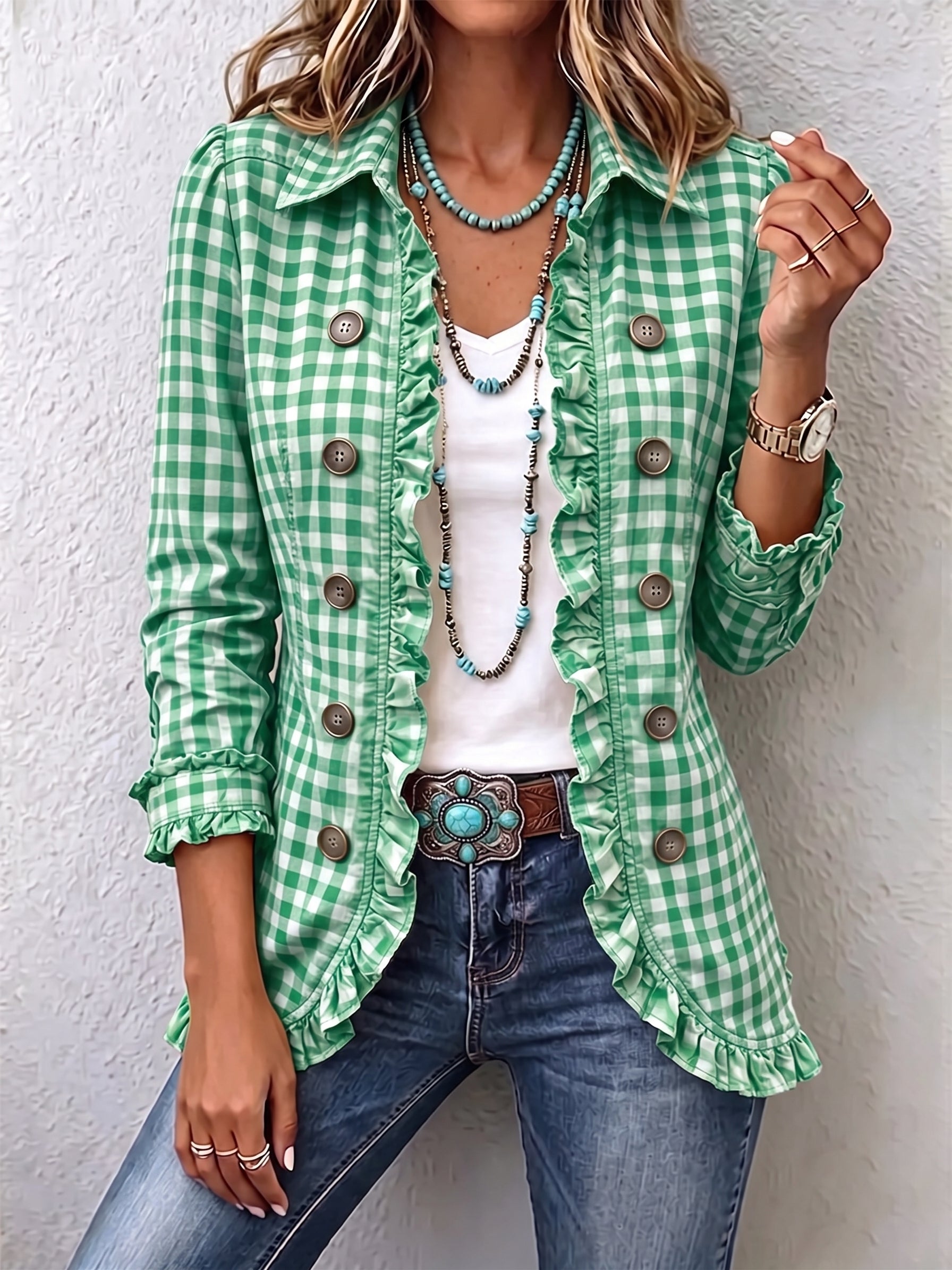 Purification | Vichy Check Jacket with Ruffles