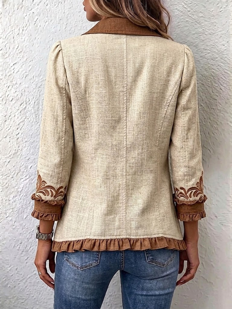 Almudena | Floral Embroidered Jacket with Ruffles