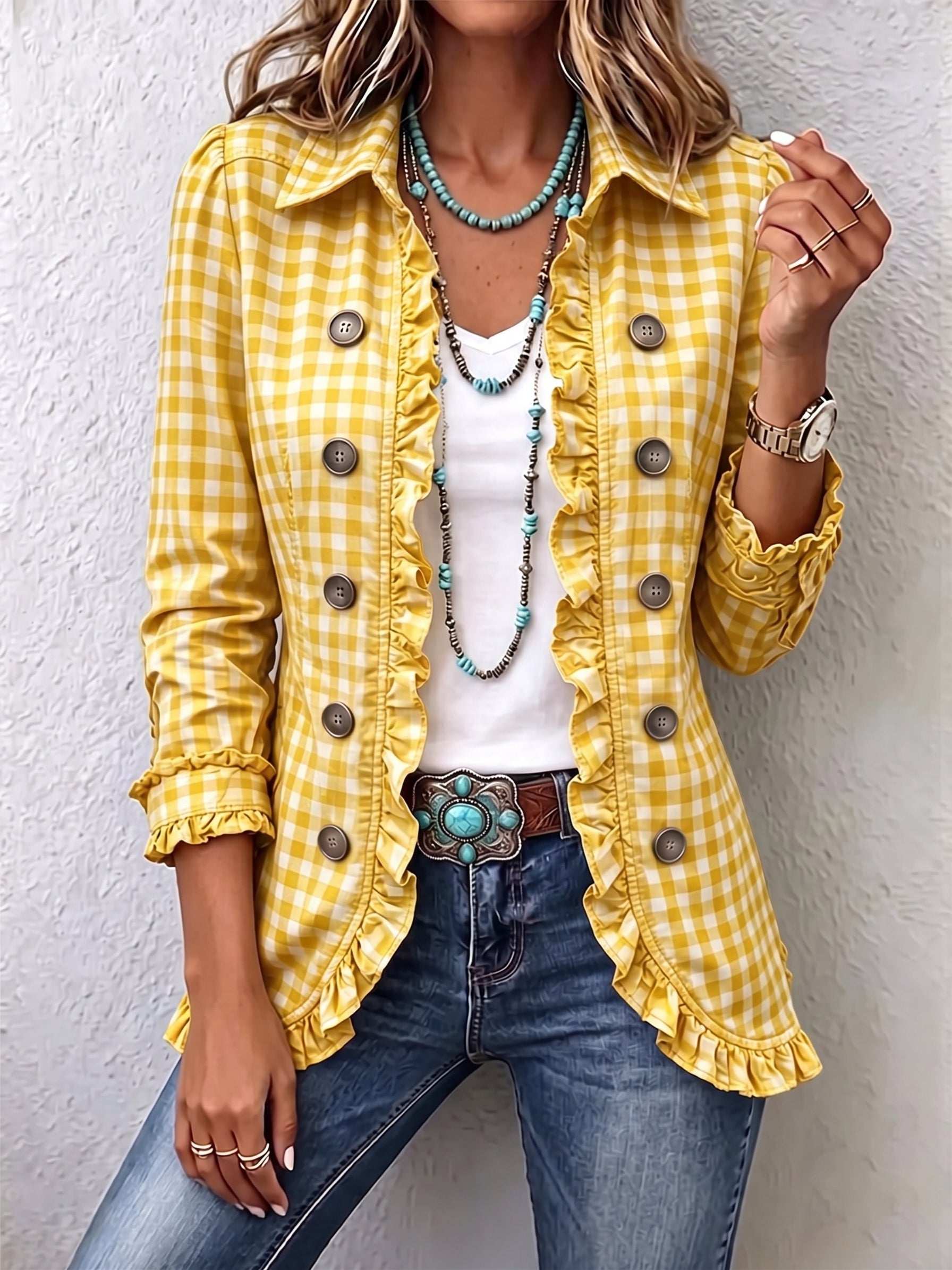 Purification | Vichy Check Jacket with Ruffles