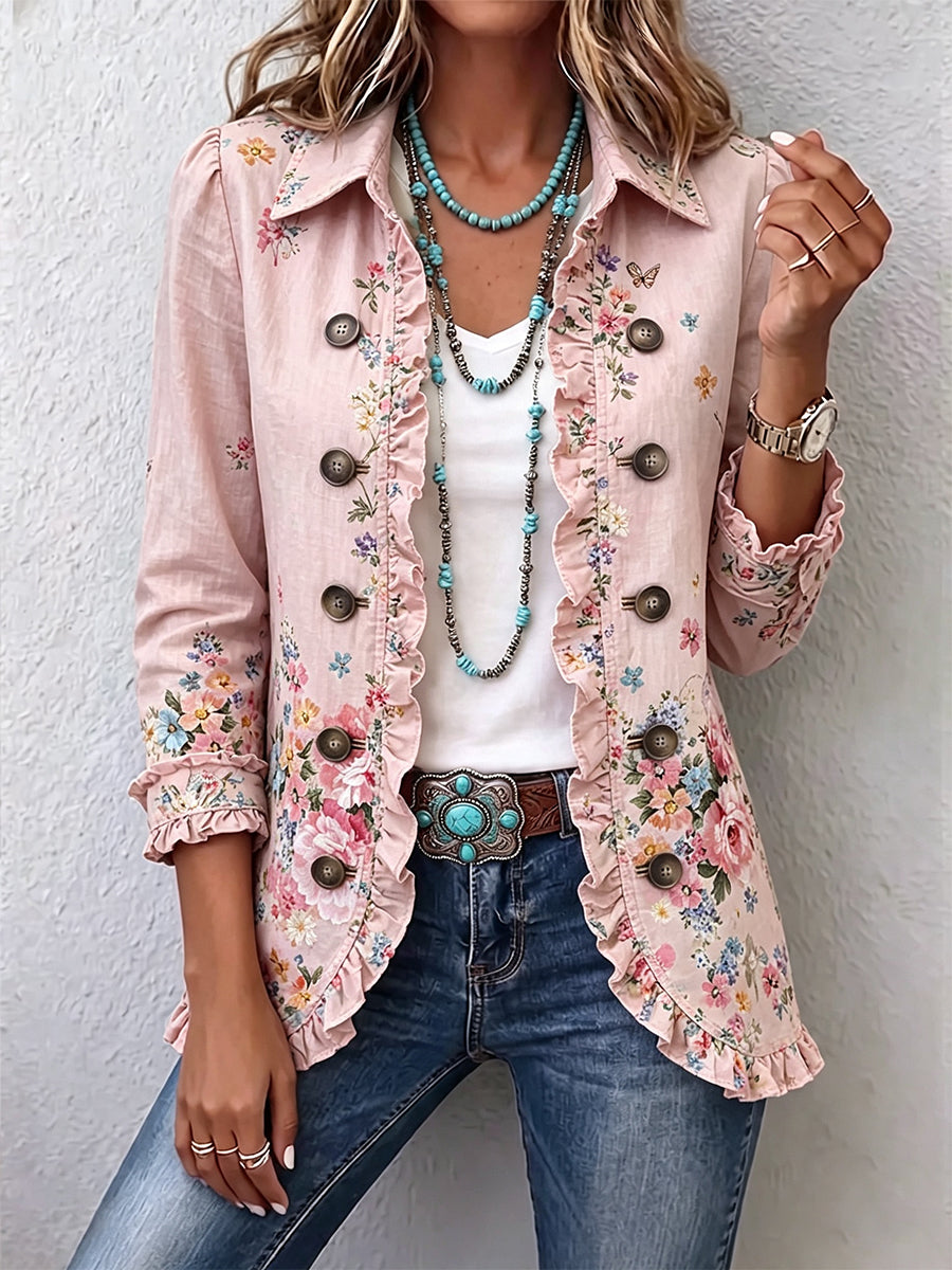 Araceli | Floral Ruffled Jacket with Buttons