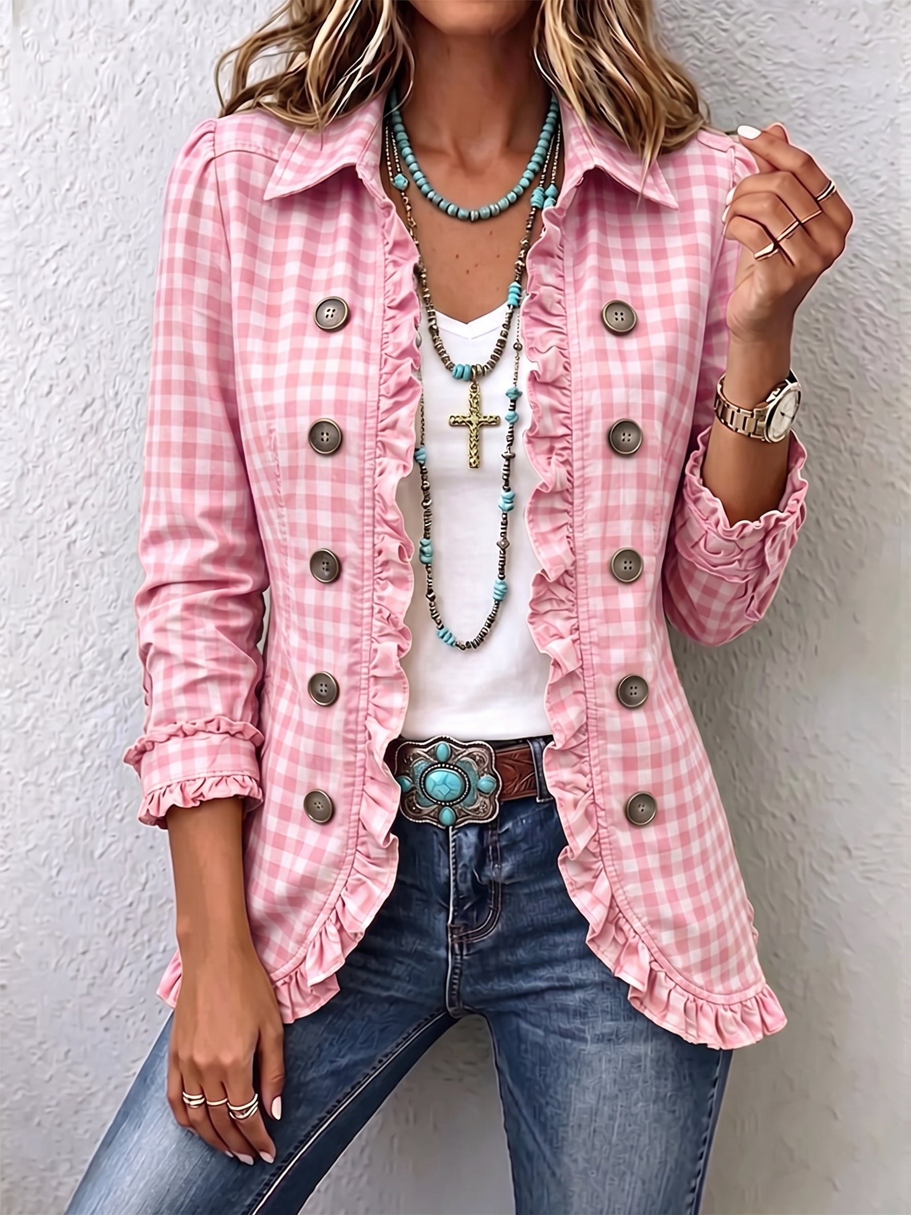 Gemma | Vichy Check Jacket with Ruffles