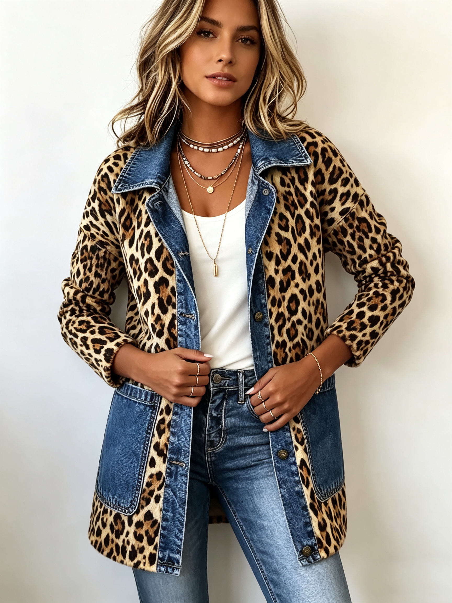 Lorena | Long Leopard Jacket with Denim