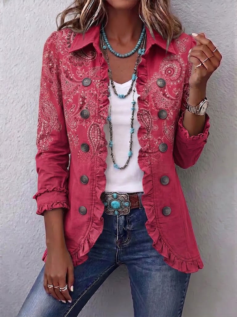 Isabelle | Pink Cashmere Jacket with Ruffles