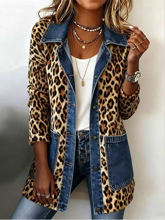 Lorena | Long Leopard Jacket with Denim