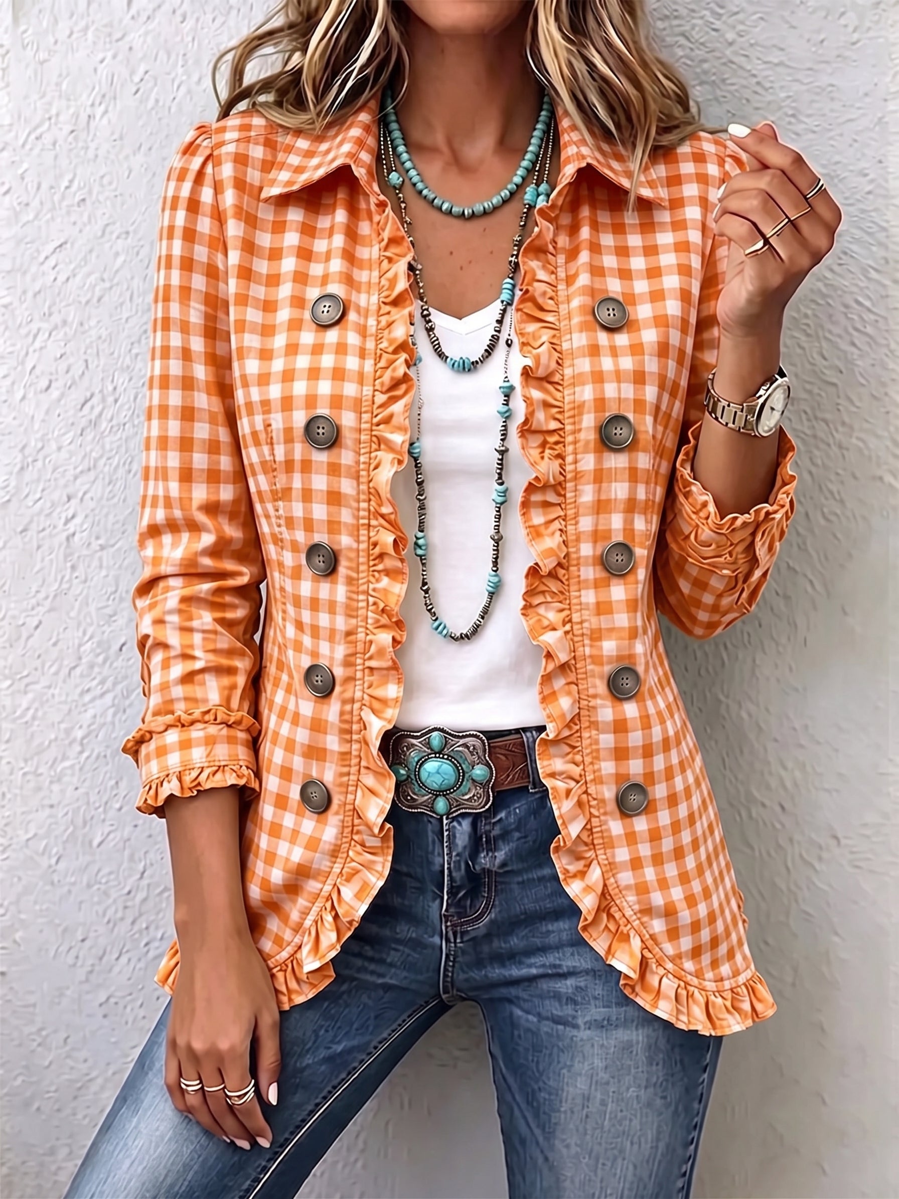 Purification | Vichy Check Jacket with Ruffles